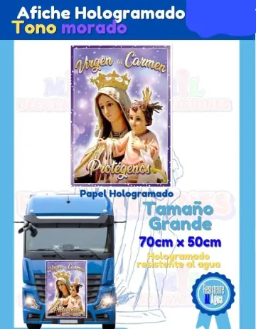 AFICHE HOLOGRAFICO VIRGEN DEL CARMEN