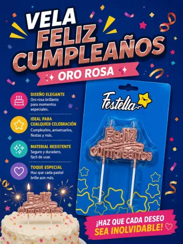 VELA FELIZ CUMPLEAÑOS ORO ROSA RF:7248