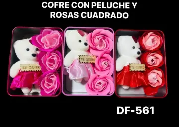 COFRE CON PELUCHE Y ROSAS CUADRADO DF-561