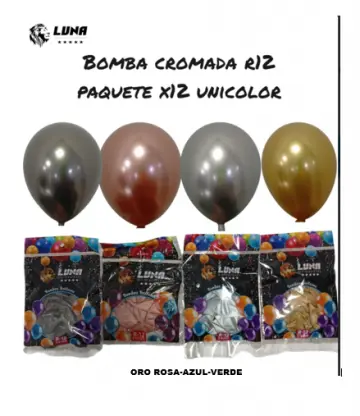 BOMBA CROMADA R12 PAQUETE X12 UNICOLOR RF:LUNA104