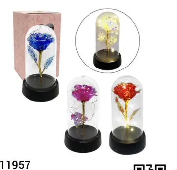 ROSA BRILLANTE CON LUZ ENCAPSULADA 15X8.5 CM RF:11957