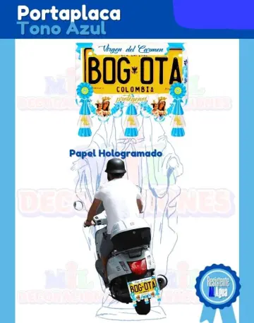 PORTA PLACA AZUL PARA MOTO  VIRGEN DEL CARMEN