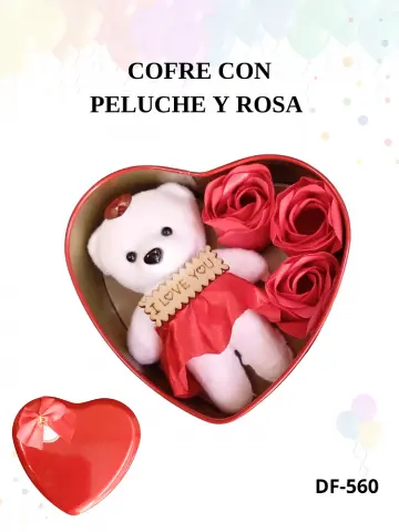 COFRE CORAZÓN PELUCHE CON ROSA DF-560